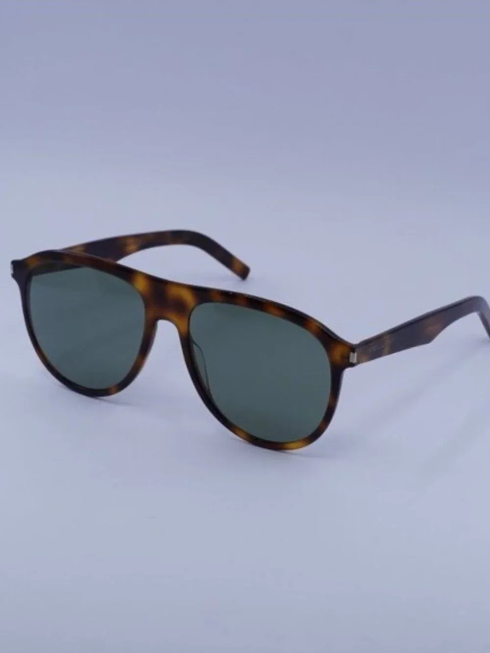 Saint Laurent SL432 SLIM 002 Sunglasses Havana Aviator Frame, Green Lenses